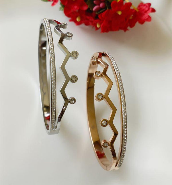 Stainless Steel Rosegold/Silver Plated Crown Design Kada- STKD 2670 - Trendisia