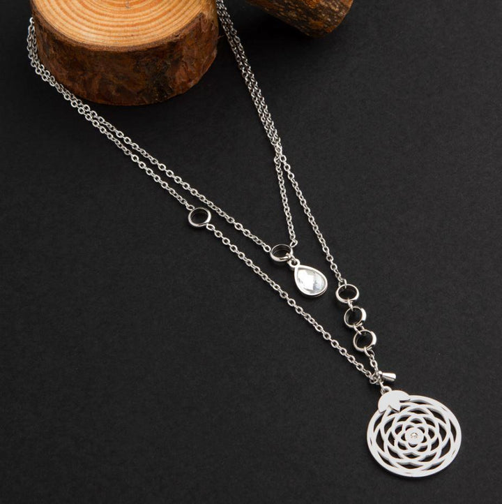 Stainless Steel Silver Plated Dual Layered With Flower of Life Charm Necklace- NK 1808 - Trendisia