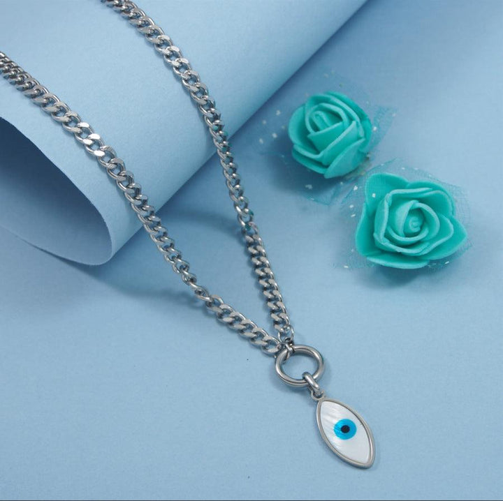 Stainless Steel Silver Plated Evil Eye Necklace- STNK 3984 - Trendisia