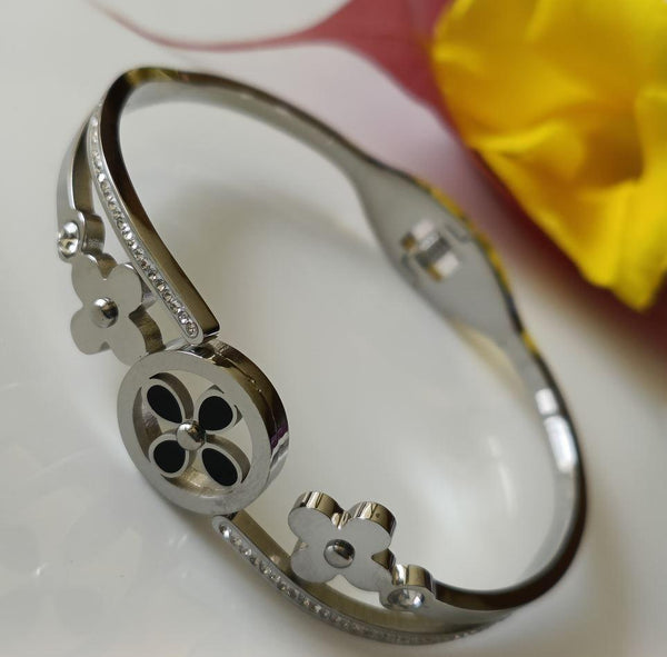 Stainless Steel Silver Plated Floral Design Kada- STKD 2661 - Trendisia