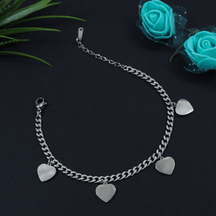Stainless Steel Silver Plated Heart Shaped Petals Chain Bracelet- STBR 3097 - Trendisia