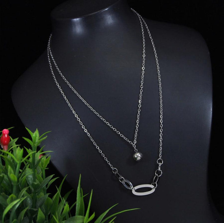 Stainless Steel Silver Plated Layered Necklace- STNK 3991 - Trendisia