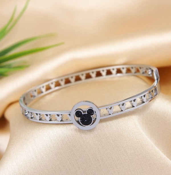 Stainless Steel Silver Plated Mickey Mouse Face Kada- STKD 3790 - Trendisia