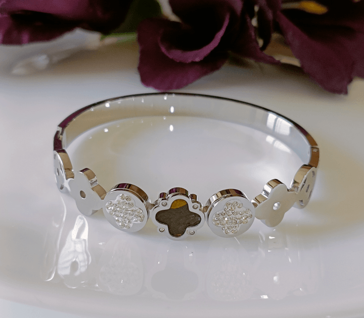 Stainless Steel Silver Plated Multi Clover Kada- STKD 3062 - Trendisia
