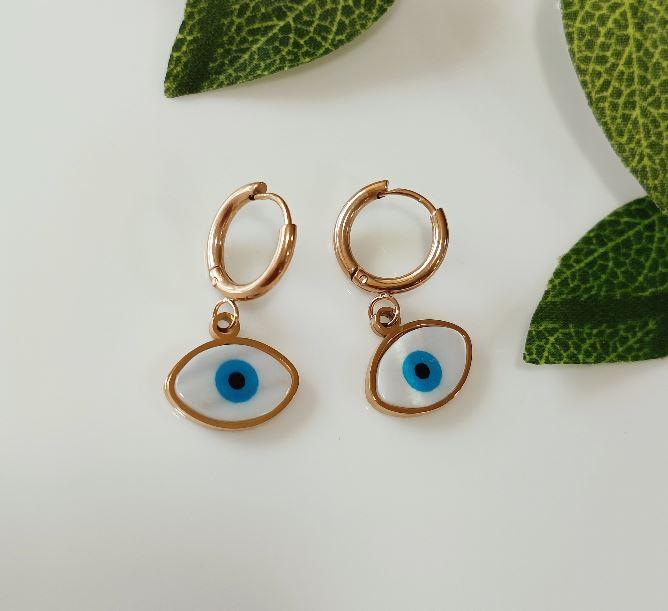 Stainless Steel Silver/Rosegold Plated Evil Eye Hoops Earring-STNER 2567 - Trendisia