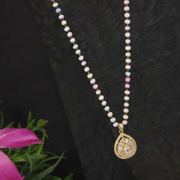 Stainless Steel Tear Drop Shaped Pendent Pearl Chain Necklace - STNK 4953 - Trendisia