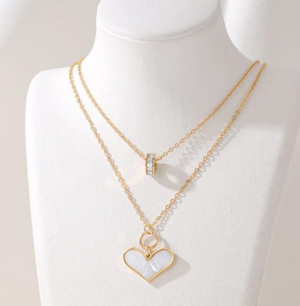 Stainless Steel White Shell Heart Layer Nacklace - STNK 5043 - Trendisia