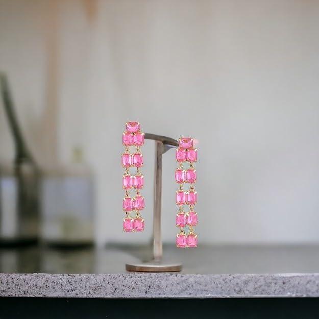 Stylish Pink crystal dangle earrings for women and girls - Trendisia