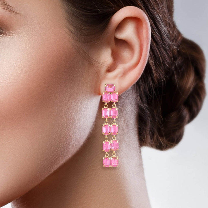 Stylish Pink crystal dangle earrings for women and girls - Trendisia