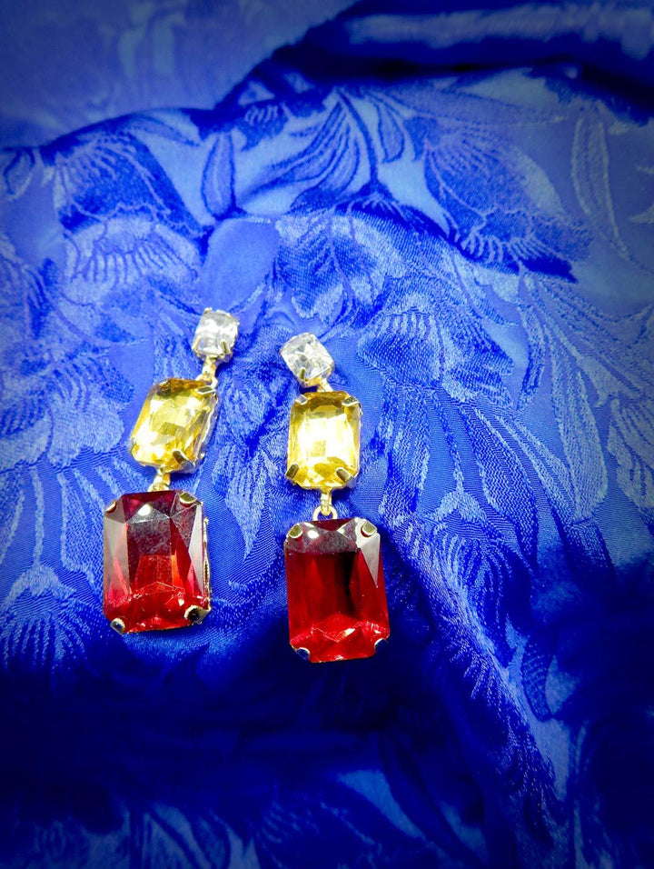 Stylish red and gold crystal dangle earrings for women and girls - Trendisia