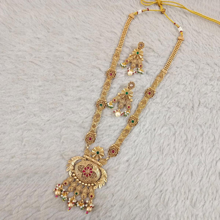 Traditional Brass Copper Jewellery Set With Earrings - Trendisia