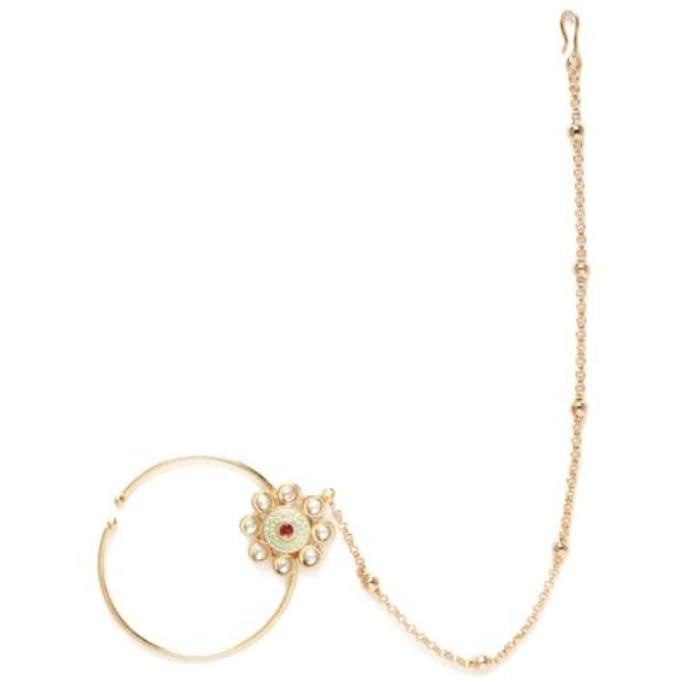 Gold Plated Polki Nose Ring With Chain - Trendisia