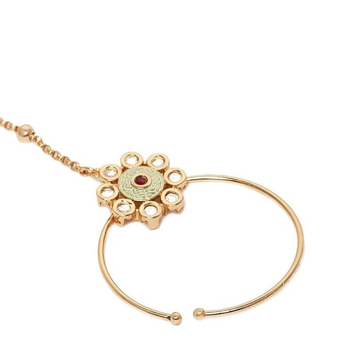 Gold Plated Polki Nose Ring With Chain - Trendisia