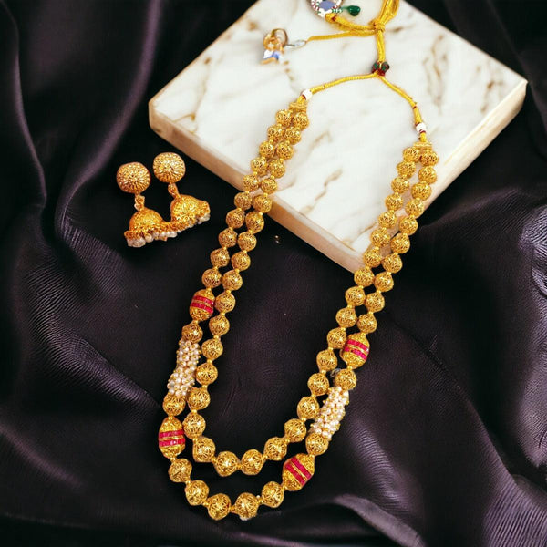 Traditional Gold Plated Jaipuri Mala Necklace Red - Trendisia