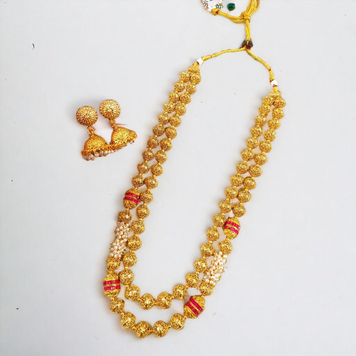 Traditional Gold Plated Jaipuri Mala Necklace Red - Trendisia