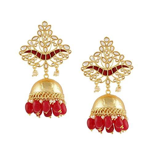 Traditional Gold Plated Jhumki Earrings with Ruby Stones for Women and Girls - Trendisia