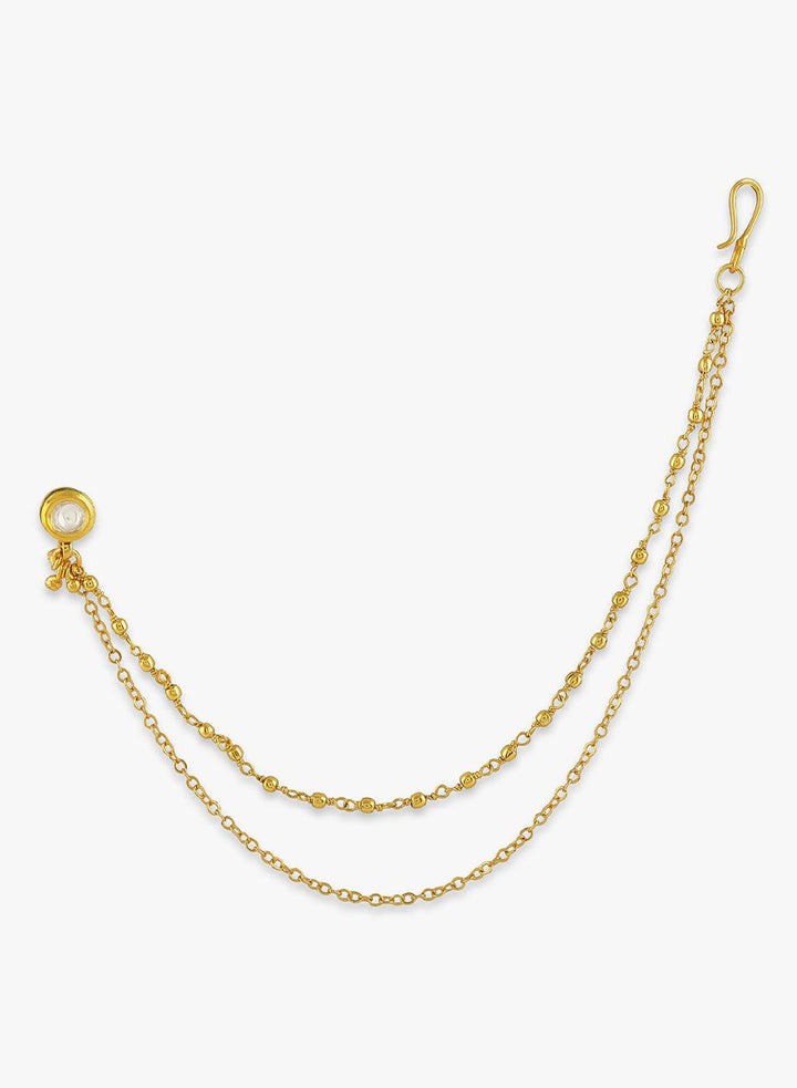 Traditional Gold-Plated Kundan Nath Nose Ring with Dual Chain - Trendisia