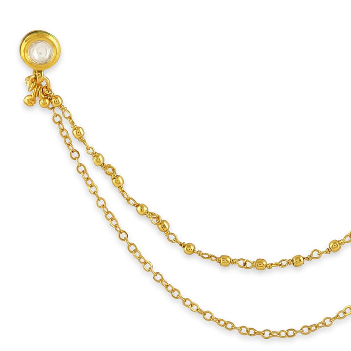 Traditional Gold-Plated Kundan Nath Nose Ring with Dual Chain - Trendisia