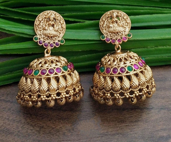 Gold plated Temple Jhumki Earrings - Trendisia