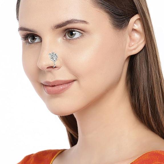 Traditional Silver Plated Floral Shape Clip on Nose Pin for Women - Trendisia