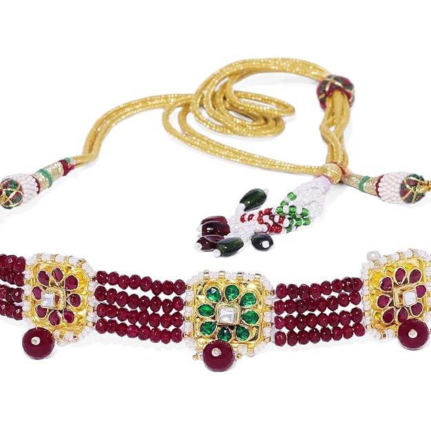 Traditional Studded Ruby Beads Choker Set - Trendisia