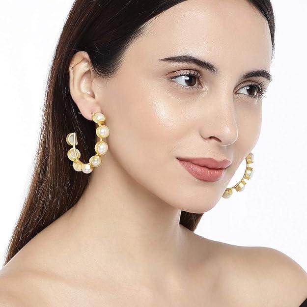 Trendisia Gold-Plated Pearl Hoop Earrings for Women and Girls - Trendisia