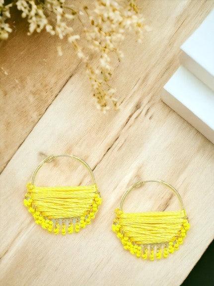 Trendisia Gold Plated Yellow Beaded Hoop Earrings - Trendisia