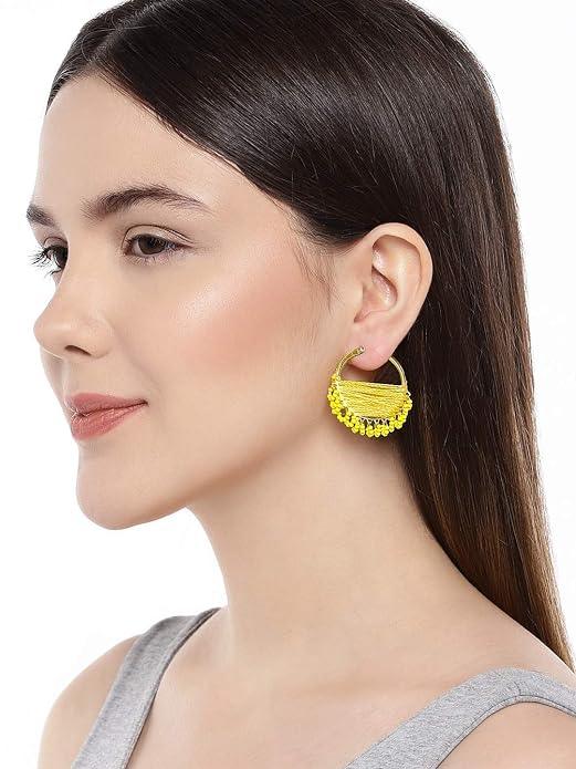 Trendisia Gold Plated Yellow Beaded Hoop Earrings - Trendisia