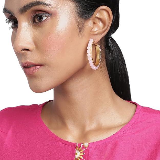 Trendisia Gold Plating Pink Hoop Earrings for women and girls - Trendisia