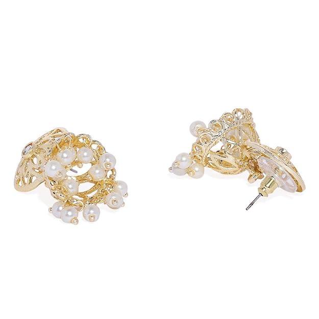 Trendisia Metal and Kundan Jhumki Earrings for Women, White - Trendisia