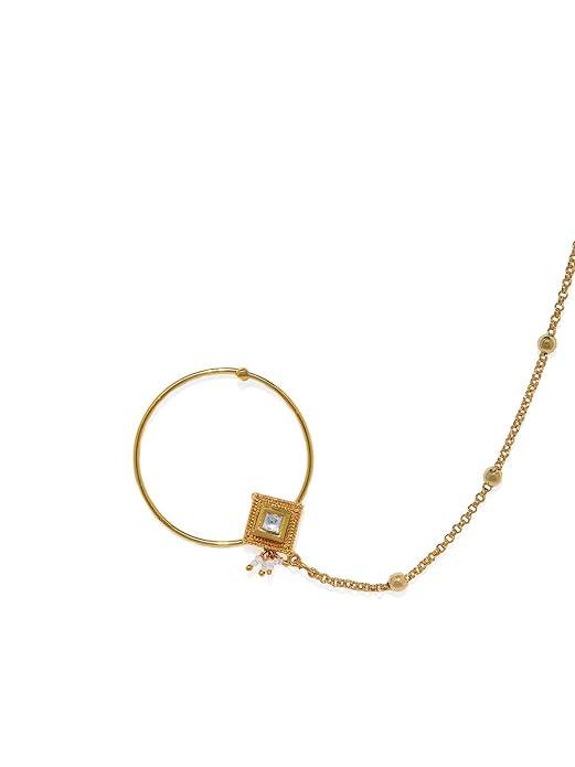 Vilandi Kundan Gold Nose Ring with Chain - Trendisia