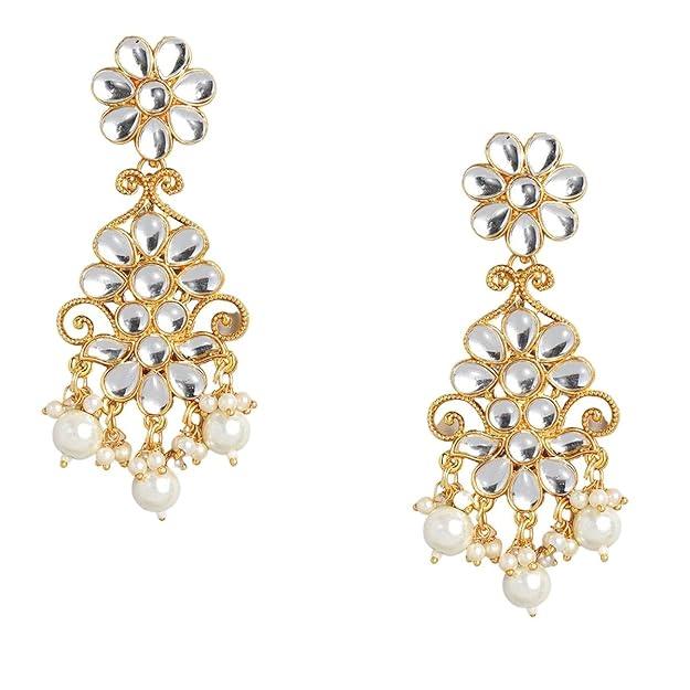 White Gold-Plated Kundan-Studded Beaded Jewellery Set - Trendisia