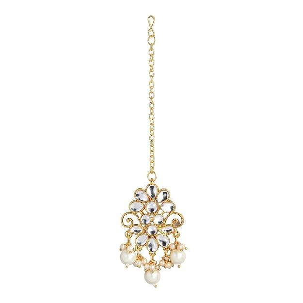White Gold-Plated Kundan-Studded Beaded Jewellery Set - Trendisia