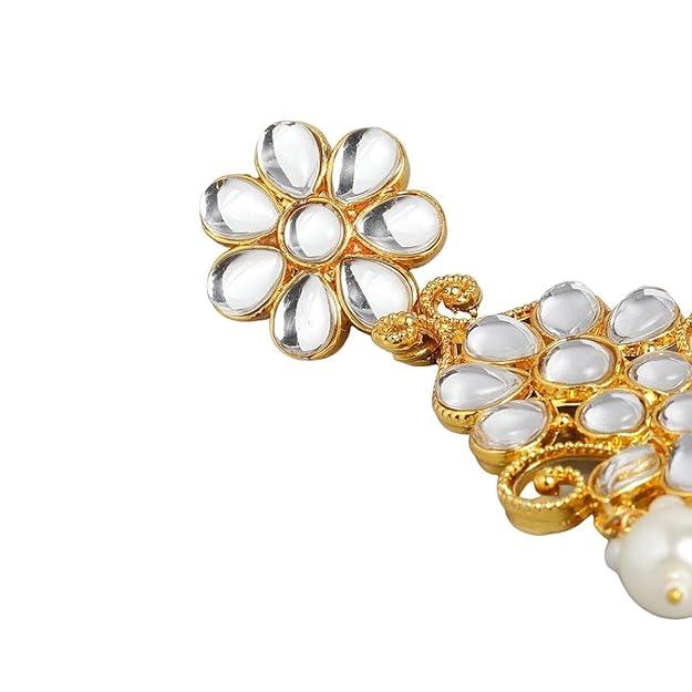 White Gold-Plated Kundan-Studded Beaded Jewellery Set - Trendisia