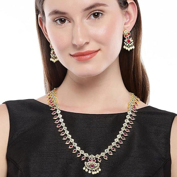 Women Gold-Plated American Diamond Ruby Studded Jewelry Set - Trendisia