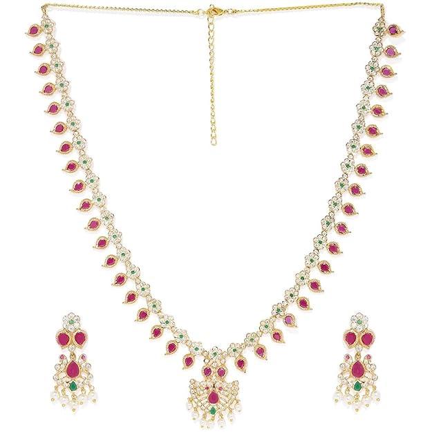 Women Gold-Plated American Diamond Ruby Studded Jewelry Set - Trendisia