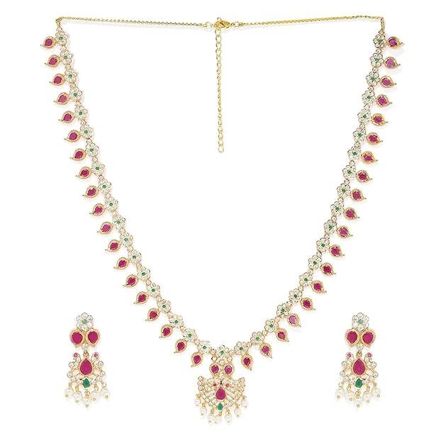 Women Gold-Plated American Diamond Ruby Studded Jewelry Set - Trendisia