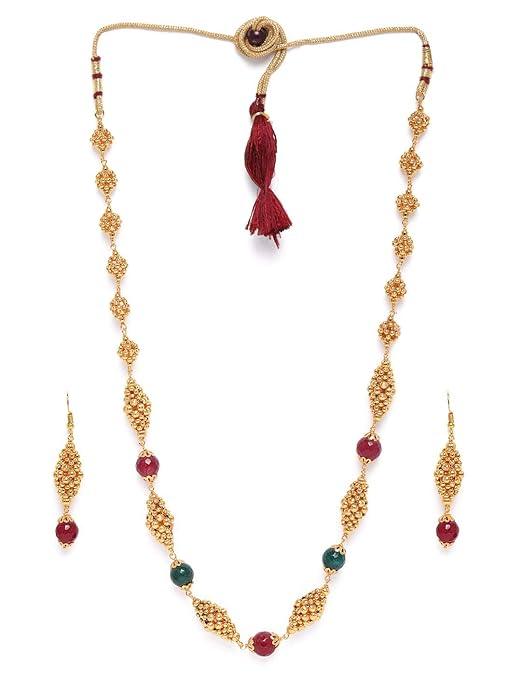 Women Gold-Plated Faux Ruby Necklace - Trendisia