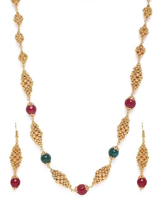 Women Gold-Plated Faux Ruby Necklace - Trendisia