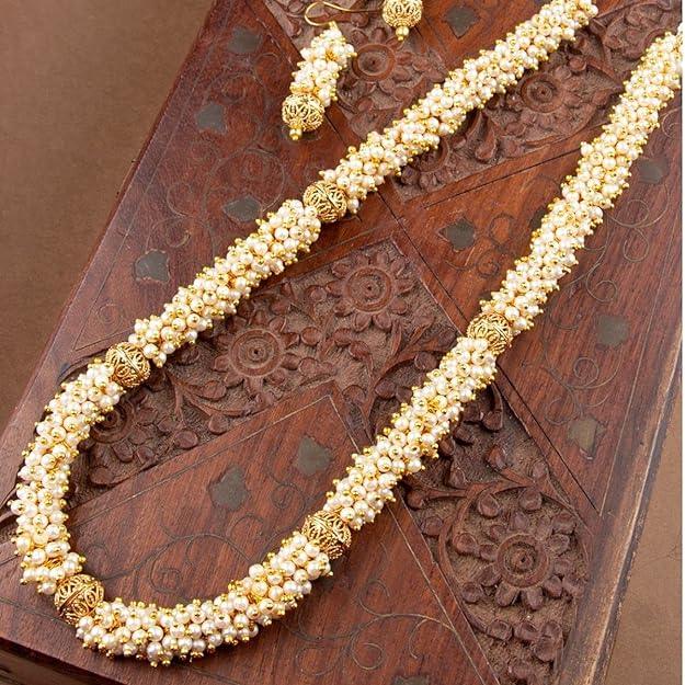 Women Gold-Plated Handcrafted Pearl Jewellery Set - Trendisia