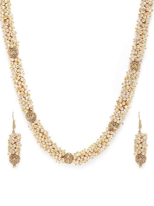 Women Gold-Plated Handcrafted Pearl Jewellery Set - Trendisia