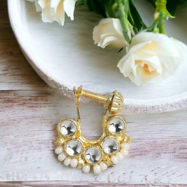 Women Gold-Plated Kundan Nose Ring - Trendisia