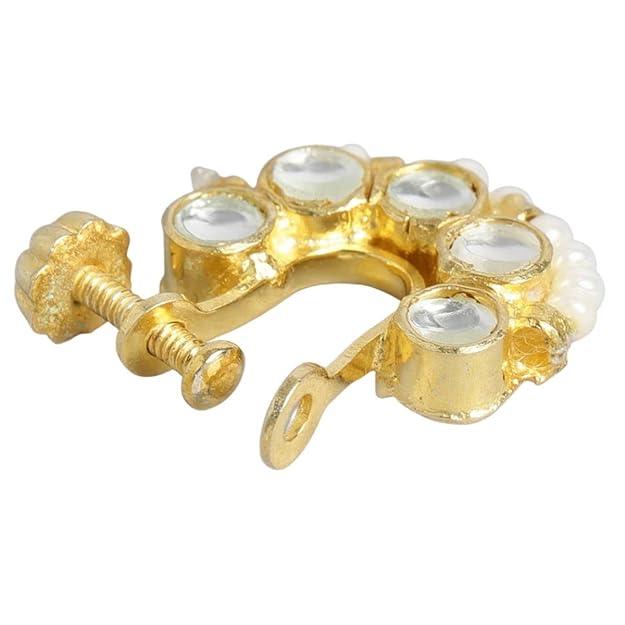 Women Gold-Plated Kundan Nose Ring - Trendisia