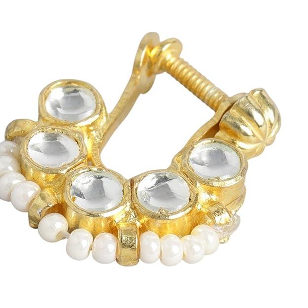 Women Gold-Plated Kundan Nose Ring - Trendisia