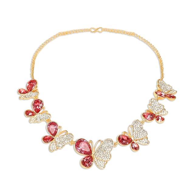 Women Gold Plated Pink Stone Studded Necklace - Trendisia