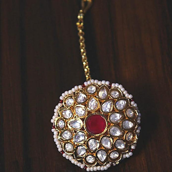 Women Gold-Plated White Handcrafted Kundan Maang Tika - Trendisia