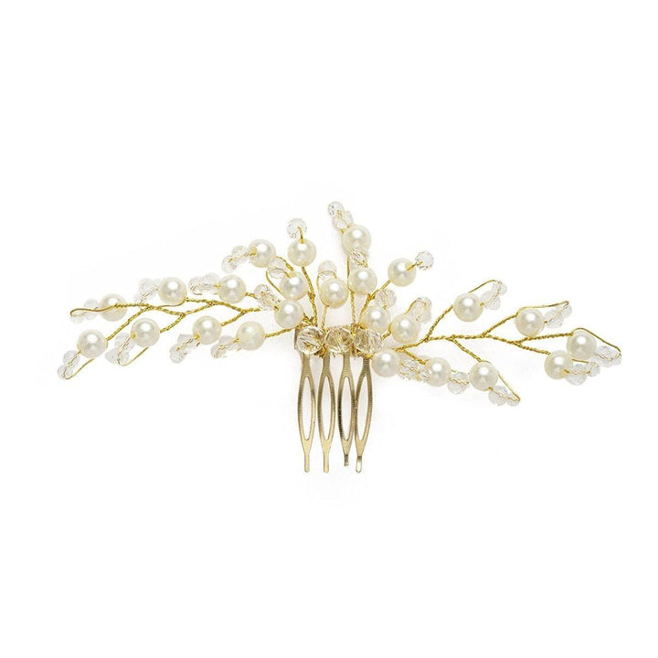 Women Gold-Toned Beaded Bridal Hair Styling Comb Pin - Trendisia