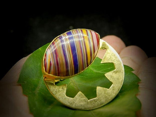 Women Gold-Toned Multicolored Agate Finger Ring - Trendisia