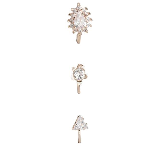 Women Pack of 3 Rose Gold-Plated American Diamond-Studded Nose Pins - Trendisia