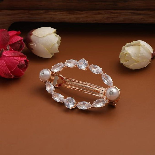 Women Rose Gold White Stone Detailed French Barrette - Trendisia